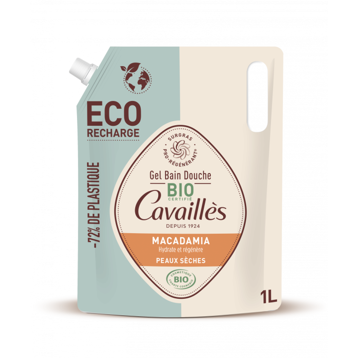 Gel bain douche BIO Macadamia Rog&eacute; Cavaill&egrave;s - &eacute;co-recharge de 1L