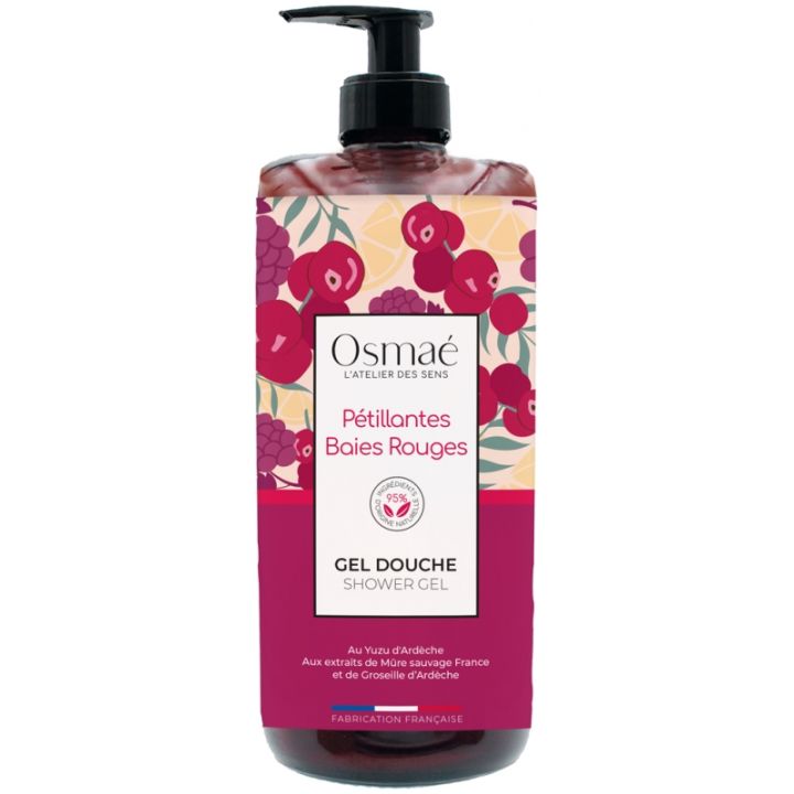 Gel douche P&eacute;tillantes baies rouges Osma&eacute; - flacon-pompe de 1L