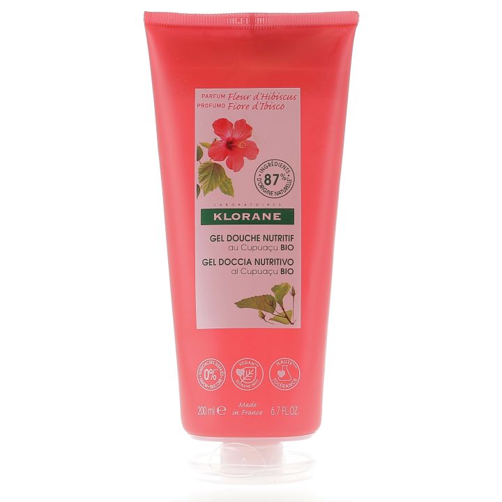 Gel douche nutritif au Cupua&ccedil;u bio Fleur d'Hibiscus Klorane - tube de 200 ml