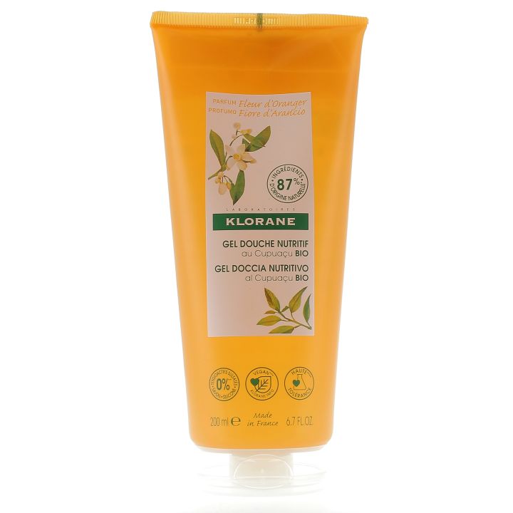 Gel douche nutritif au Cupua&ccedil;u bio Fleur d'oranger Klorane - tube de 200ml