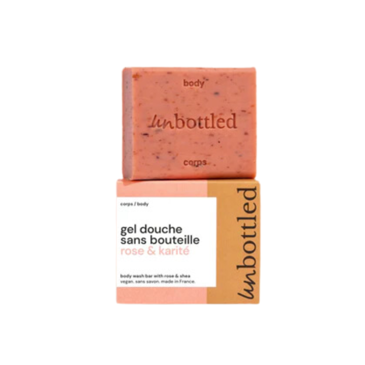 Gel douche sans bouteille rose & karit&eacute; Unbottled - pain de 110g