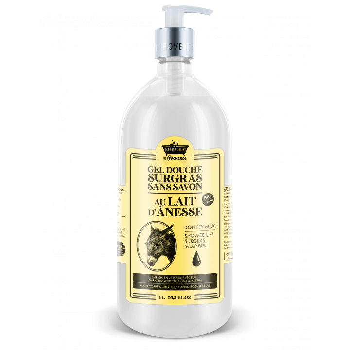 Gel douche surgras au lait d'&acirc;nesse Les petits bains de Provence - flacon-pompe de 1L