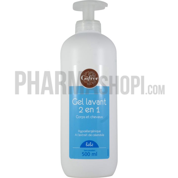 Gel lavant 2 en 1 corps et cheveux b&eacute;b&eacute; Gifrer - flacon pompe de 500 ml