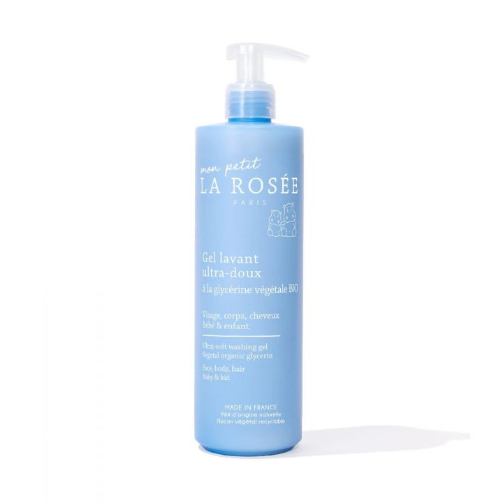 Gel lavant ultra doux b&eacute;b&eacute; &agrave; la glyc&eacute;rine v&eacute;g&eacute;tale La Ros&eacute;e - flacon pompe de 400 ml