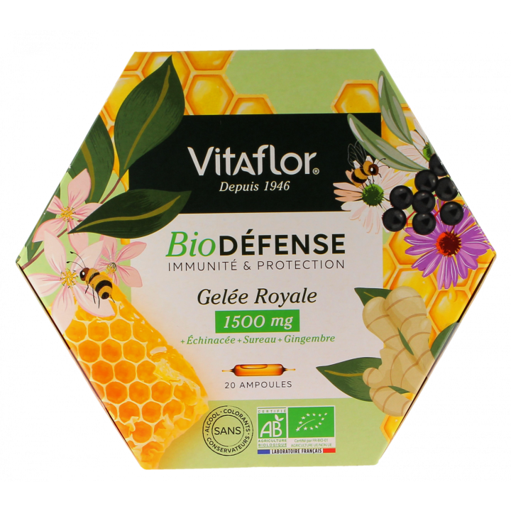 Gel&eacute;e Royale Bio 1500 mg D&eacute;fense+ Apicule Vitaflor - Bo&icirc;te de 20 ampoules