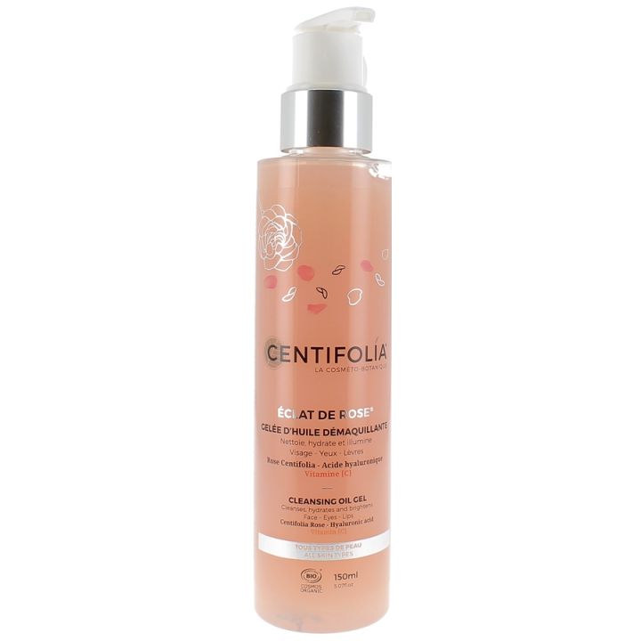 Gel&eacute;e d'huile d&eacute;maquillante Bio &eacute;clat de rose Centifolia - flacon pompe de 150 ml