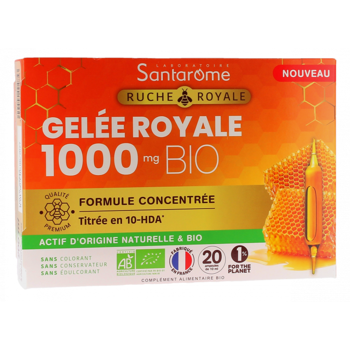 Gel&eacute;e royale 1000mg bio Santarome - bo&icirc;te de 20 ampoules de 10ml