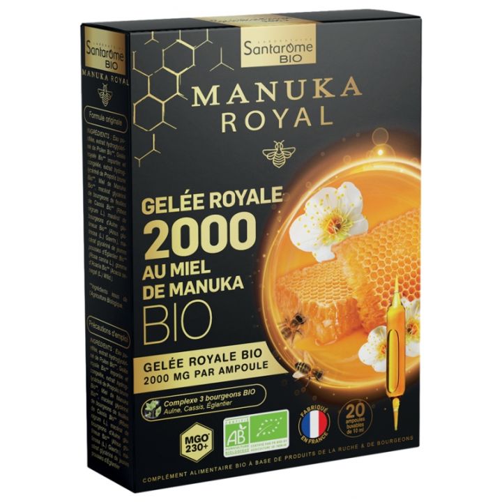 Gel&eacute;e royale 2000 miel de Manuka bio Santarome - bo&icirc;te de 20 ampoules