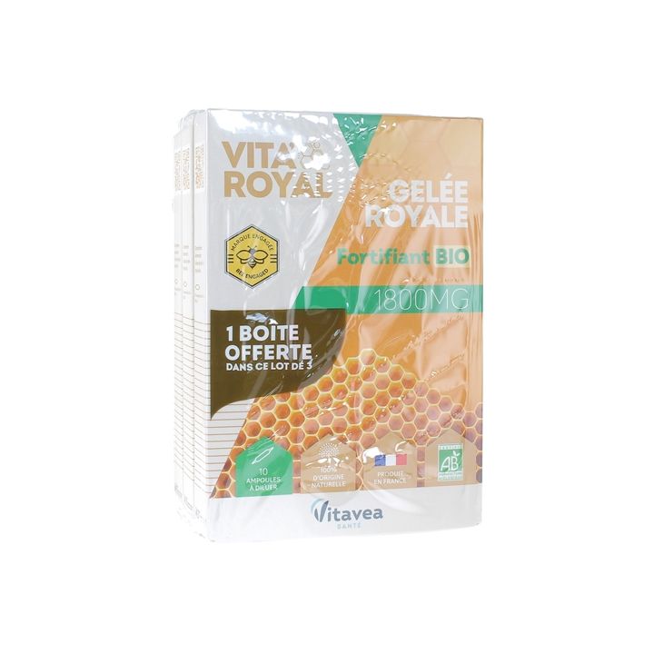 Gel&eacute;e royale Bio 1800 mg Nutrisant&eacute; - Lot de 3 boites de 10 ampoules