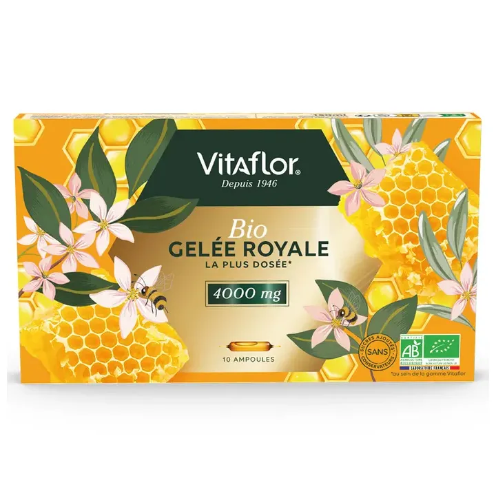 Gel&eacute;e royale bio 4000mg Vitaflor - boite de 10 ampoules