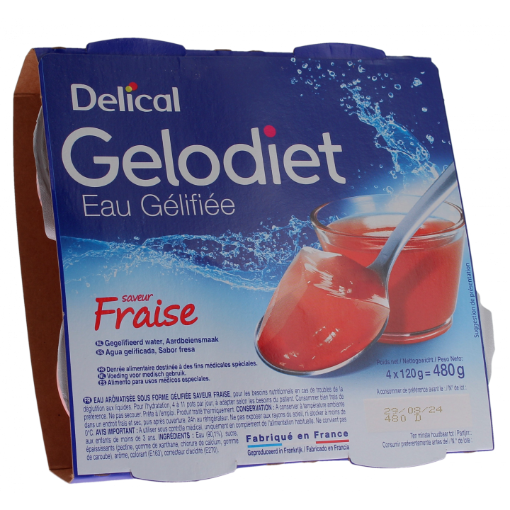 Gelodiet Eau g&eacute;lifi&eacute;e saveur fraise Delical - lot de 4 pots de 120g