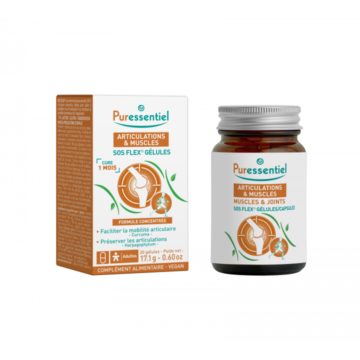 G&eacute;lules S.O.S Flex Articulations & muscles Puressentiel - bo&icirc;te de 30 g&eacute;lules