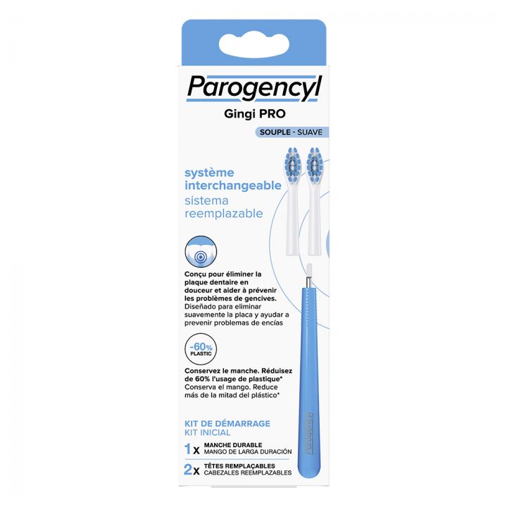 Gingi pro Brosse &agrave; dents &agrave; t&ecirc;te souple rempla&ccedil;able Parogencyl - kit de d&eacute;marrage