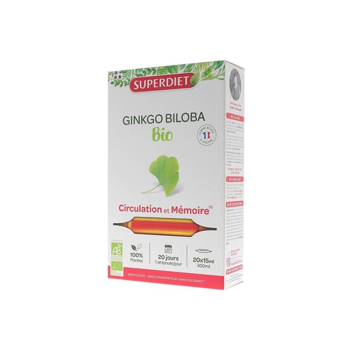 Ginkgo Biloba bio Super Diet - 20 ampoules de 15 ml