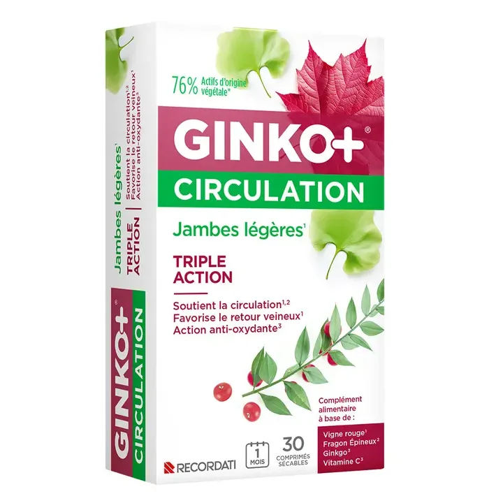 Ginko+ Circulation jambes l&eacute;g&egrave;res Bouchara-Recordati - bo&icirc;te de 30 comprim&eacute;s