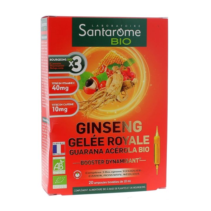 Ginseng gel&eacute;e royale Guarana Ac&eacute;rola Santarome Bio - 20 ampoules