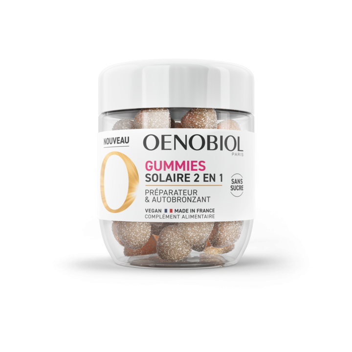Gummies Solaire 2 en 1 pr&eacute;parateur & autobronzant Oenobiol - pot de 60 gummies