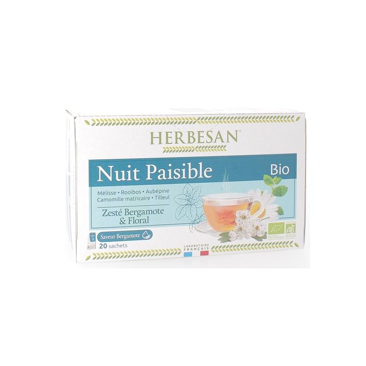 Infusion nuit paisible BIO saveur bergamote Herbesan - bo&icirc;te de 20 sachets
