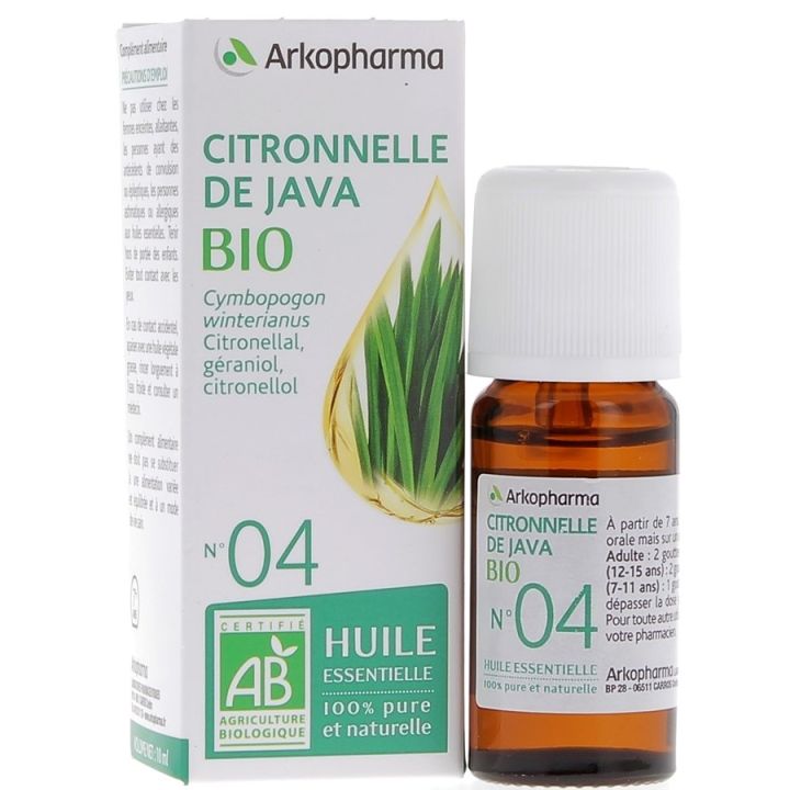 Huile Essentielle Citronnelle de Java Bio n&deg;04 Arkopharma - flacon de 10 ml