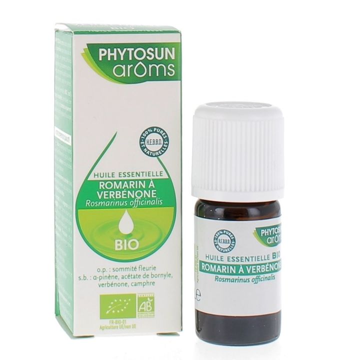 Huile Essentielle Romarin &agrave; Verb&eacute;none bio Phytosun Ar&ocirc;ms - flacon de 5 ml