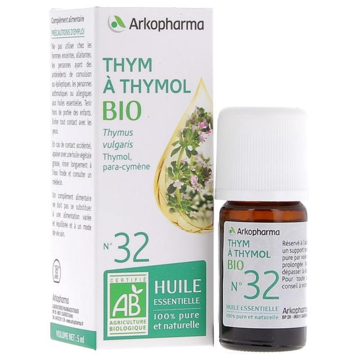 Huile Essentielle Thym &agrave; Thymol Bio n&deg;32 Arkopharma - flacon de 5 ml