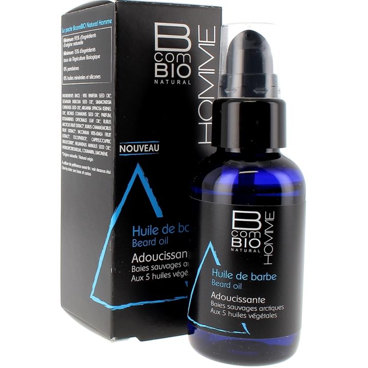 Huile de barbe adoucissante Homme BcomBIO - flacon pompe de 50 ml
