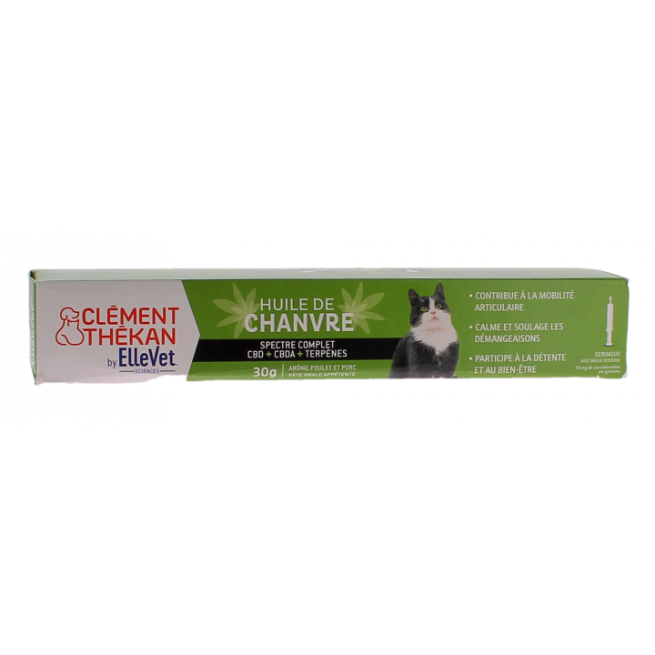 Huile de chanvre p&acirc;te chat Cl&eacute;ment Th&eacute;kan - p&acirc;te de 30g + seringue