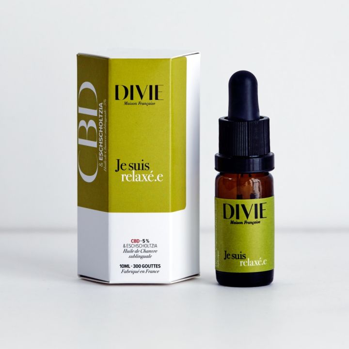 Huile de chanvre sublinguale Je suis relax&eacute;.e 5% Divie - flacon-pipette de 20 ml