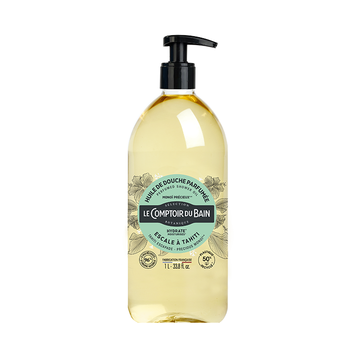 Huile de douche parfum&eacute;e Escale &agrave; Tahiti Le Comptoir du Bain - flacon-pompe de 1 L