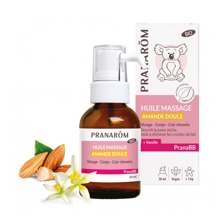 Huile de massage Amande douce bio PranaBB Pranar&ocirc;m - flacon de 30ml