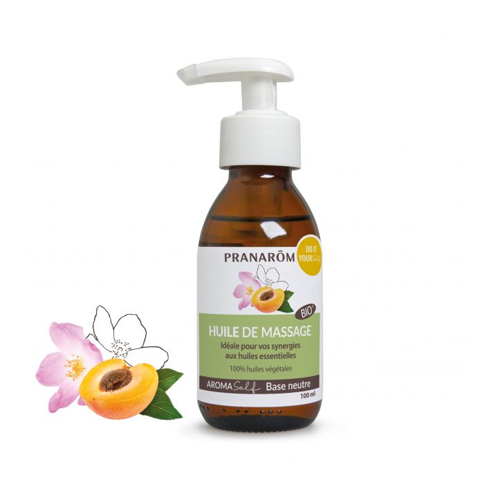 Huile de massage base neutre bio Pranar&ocirc;m - flacon-pompe de 100 ml