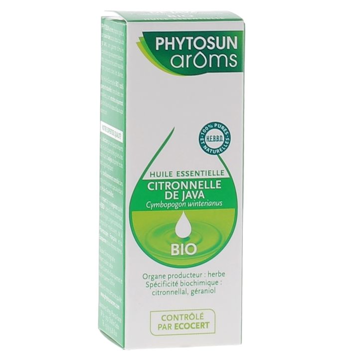 Huile essentielle bio Citronnelle de Java Phytosun ar&ocirc;ms - flacon de 10ml