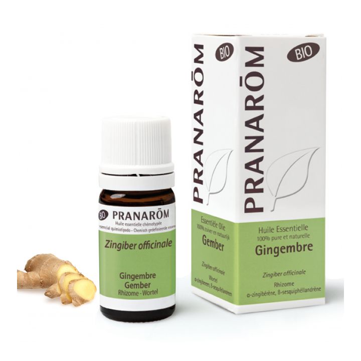 Huile essentielle de gingembre bio Pranar&ocirc;m - flacon de 5 ml