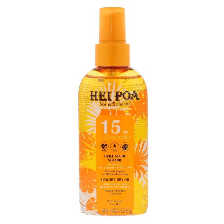 Huile s&egrave;che solaire SPF15 Hei Poa - spray de 150ml