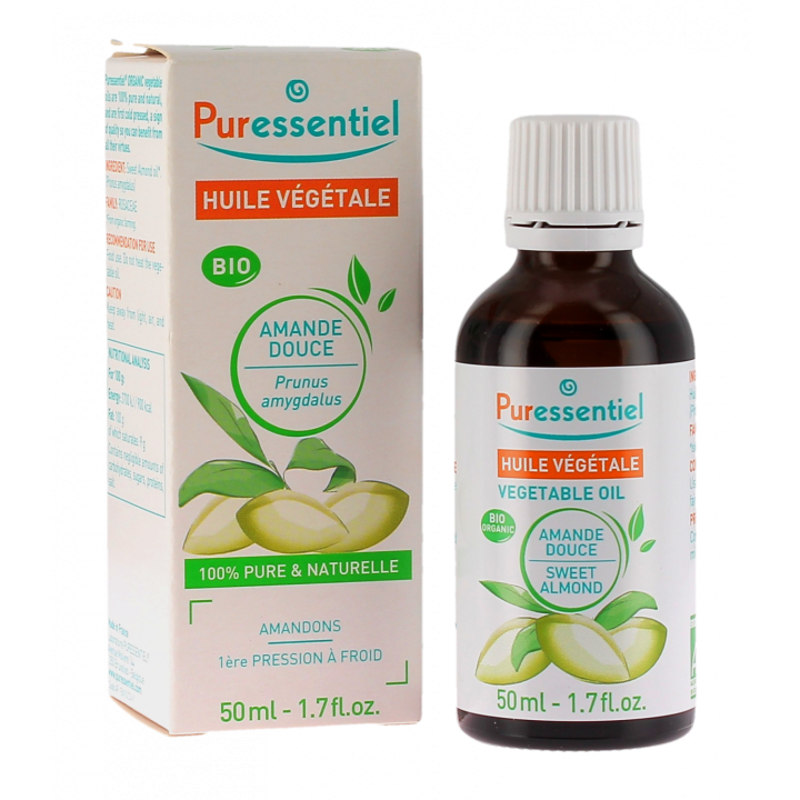 Huile v&eacute;g&eacute;tale bio d'amande douce Puressentiel - flacon de 50 ml