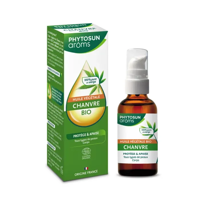 Huile v&eacute;g&eacute;tale chanvre bio Phytosun ar&ocirc;ms - flacon-pompe de 50ml