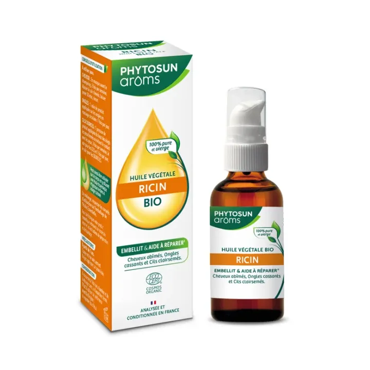 Huile v&eacute;g&eacute;tale de ricin bio Phytosun Ar&ocirc;ms - flacon-pompe de 50ml