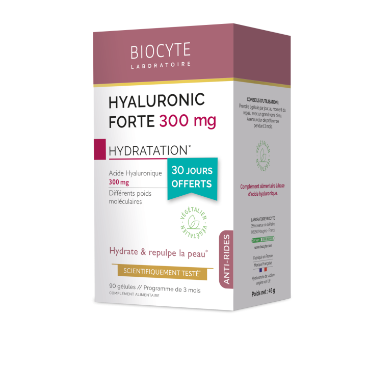 Hyaluronic Forte 300 mg anti-&acirc;ge Biocyte - bo&icirc;te de 90 g&eacute;lules