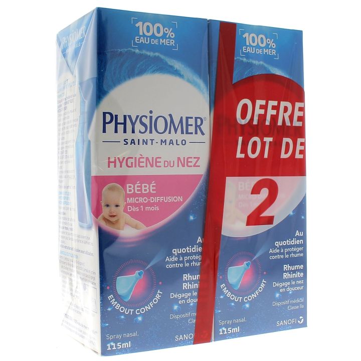 Hygi&egrave;ne du nez b&eacute;b&eacute; Physiomer - lot de 2 sprays de 115 ml