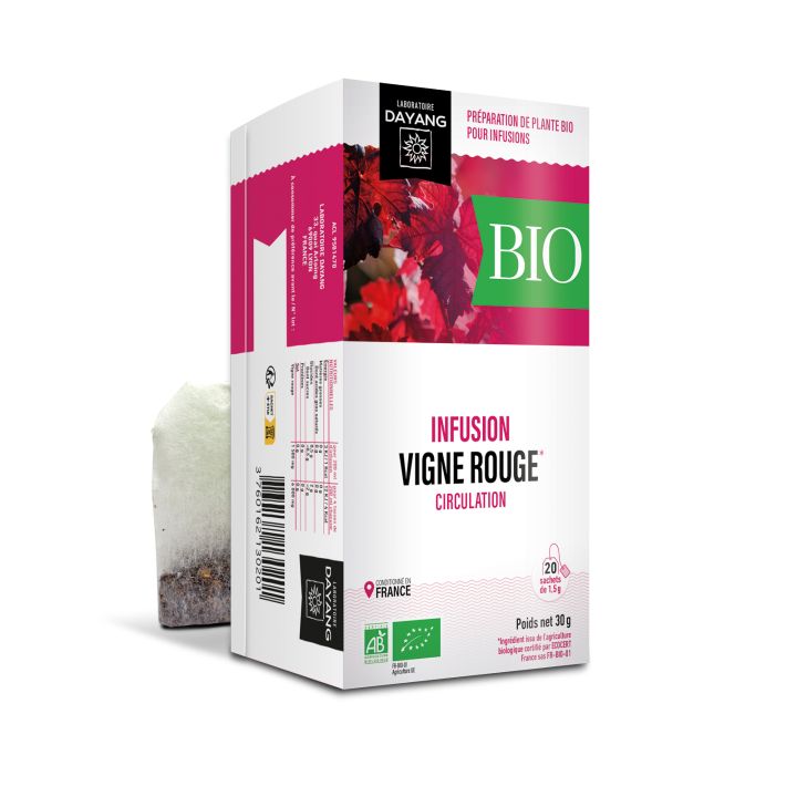 Infusion Vigne rouge bio jambes l&eacute;g&egrave;res Dayang - bo&icirc;te de 20 sachets
