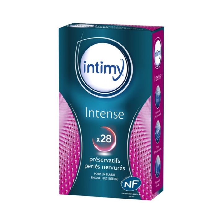 Intense pr&eacute;servatifs perl&eacute;s nervur&eacute;s Intimy - bo&icirc;te de 28 pr&eacute;servatifs
