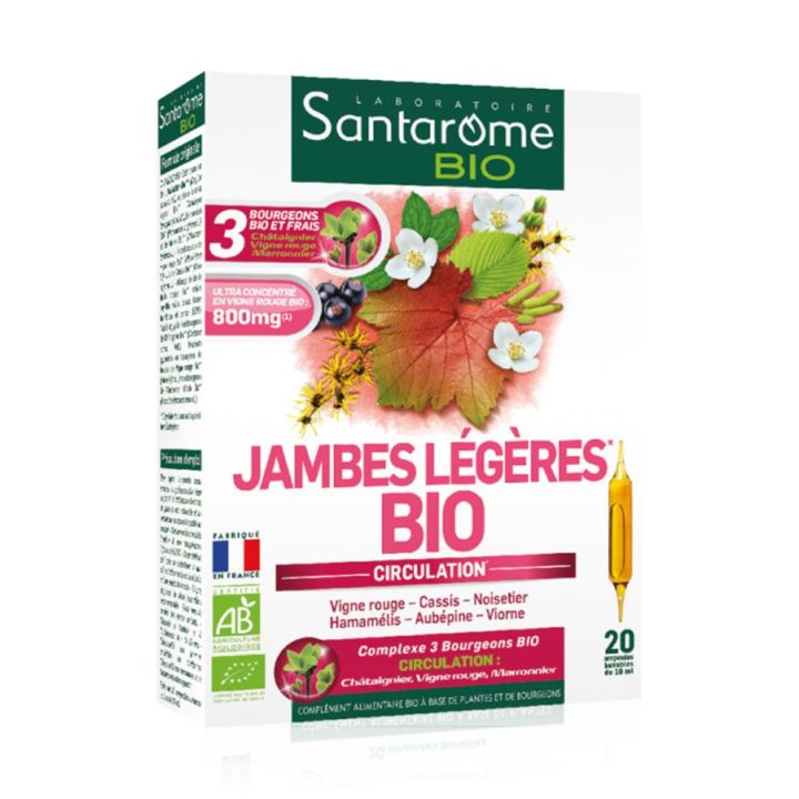 Jambes l&eacute;g&egrave;res fluidiveine bio Santarome - boite de 20 ampoules