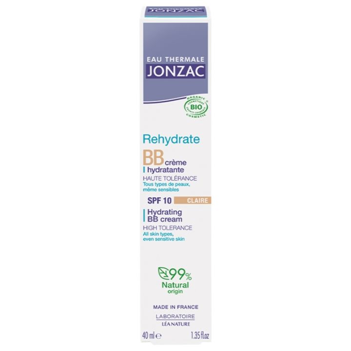 Rehydrate BB cr&egrave;me hydratante bio SPF 10 teinte claire Jonzac - tube de 40ml