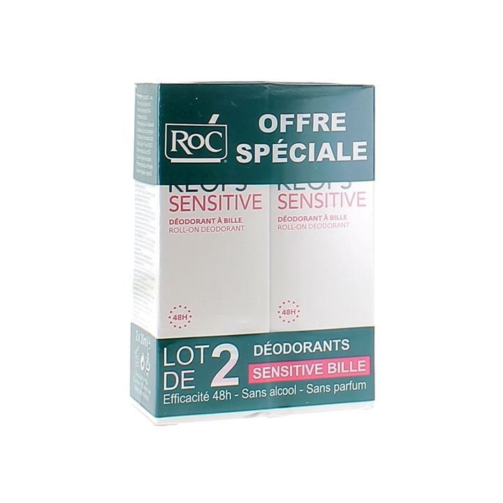 Keops Sensitive D&eacute;odorant &agrave; bille RoC - lot de 2 roll-on de 30 ml