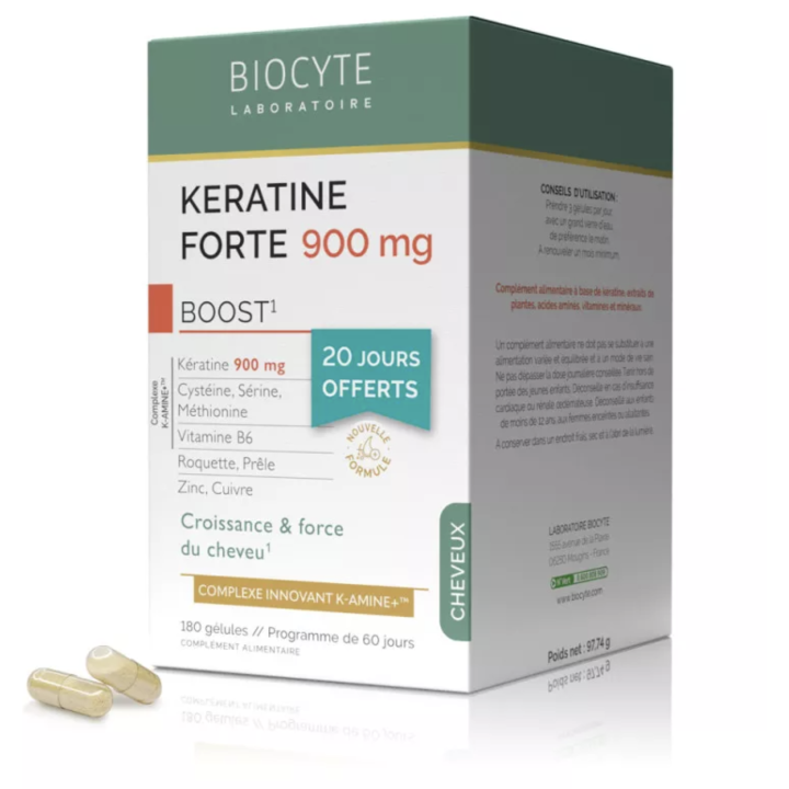 Keratine Forte 900mg Biocyte - boite de 180 g&eacute;lules