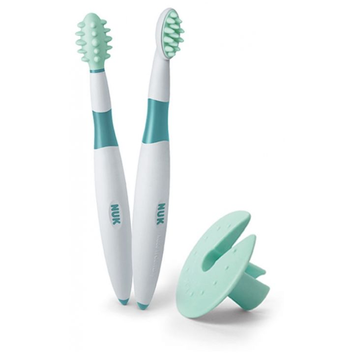 Kit &eacute;ducatif d'hygi&egrave;ne dentaire 6 mois+ NUK - 2 brosses + 1 bague de protection