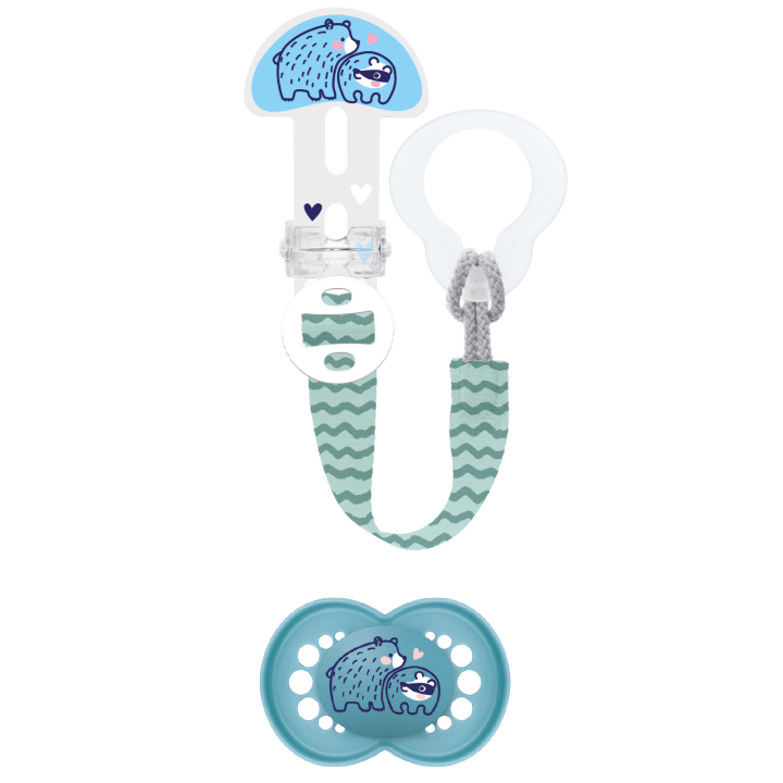 Sucette silicone Original nature + attache sucette d&egrave;s 18 mois Mam - un kit