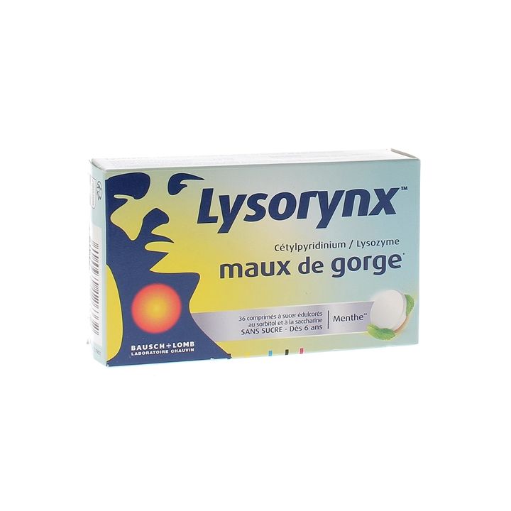 Lysorynx maux de gorge menthe sans sucre Bausch & Lomb - bo&icirc;te de 36 comprim&eacute;s &agrave; sucer