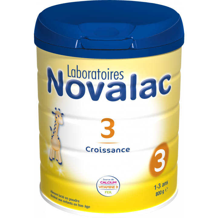 Lait en poudre Novalac 3&egrave;me &acirc;ge croissance de 1 &agrave; 3 ans - pot de 800 g