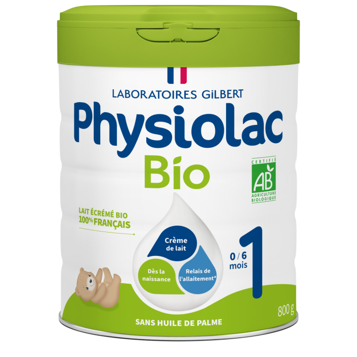 Lait en poudre bio 1re &acirc;ge croissance 0 &agrave; 6 mois Physiolac - pot de 800 g